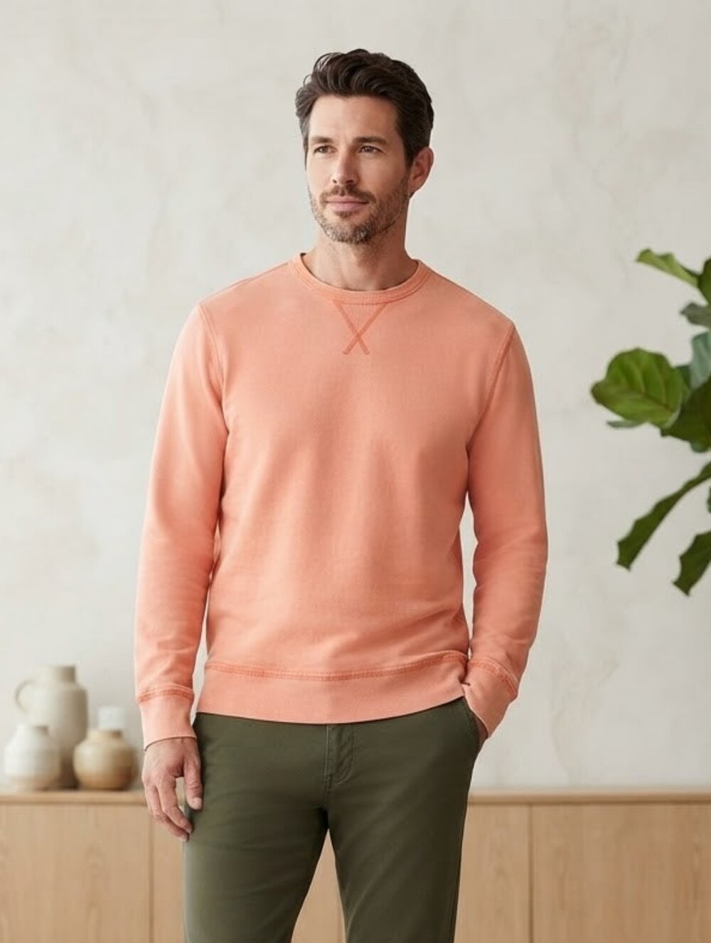 UNTUCKit Balnaves Mineral Dye Peach Coral Crewneck Sweatshirt Size Small